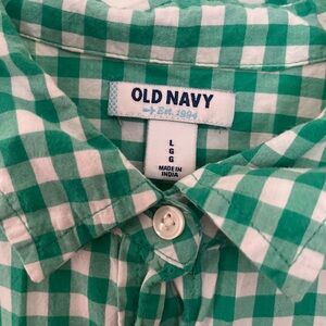 Old Navy Green and White Plaid Shirt
